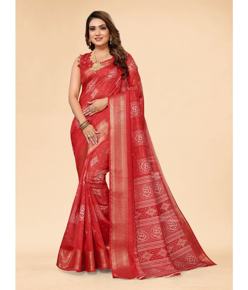     			HEMA SILK MILLS Cotton Silk Embellished Saree With Blouse Piece - Red ( Pack of 1 )