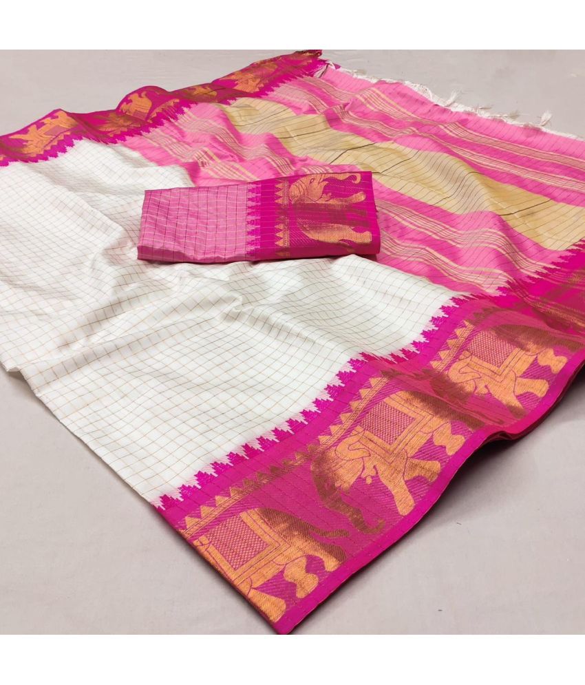     			JULEE Banarasi Silk Embellished Saree With Blouse Piece - Pink ( Pack of 1 )
