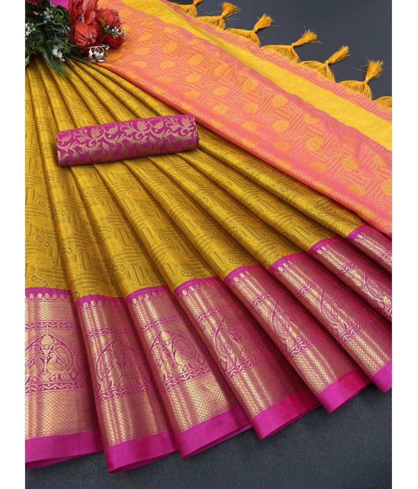     			JULEE Banarasi Silk Embellished Saree With Blouse Piece - Yellow ( Pack of 1 )