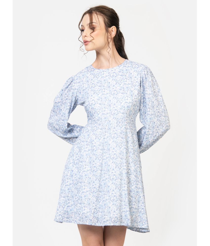     			June 9 Clothing Rayon Printed Mini Women's A-line Dress - Light Blue ( Pack of 1 )