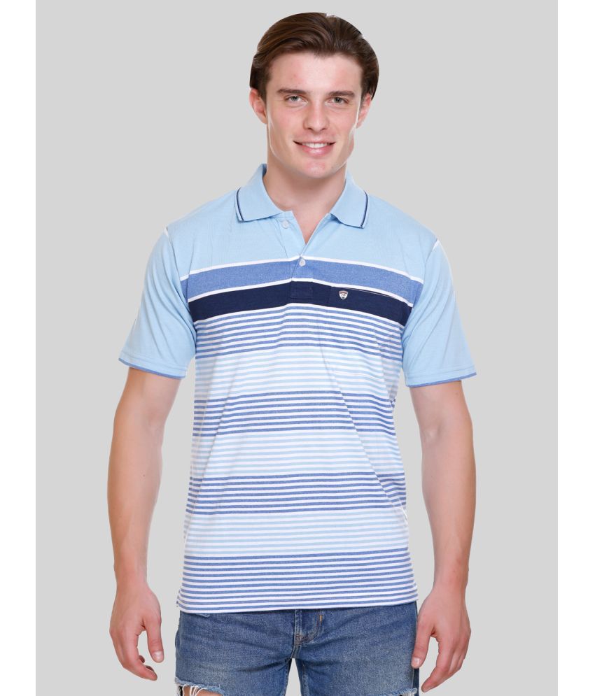     			Otaya Plus Cotton Blend Regular Fit Striped Half Sleeves Men's Polo T Shirt - Sky Blue ( Pack of 1 )