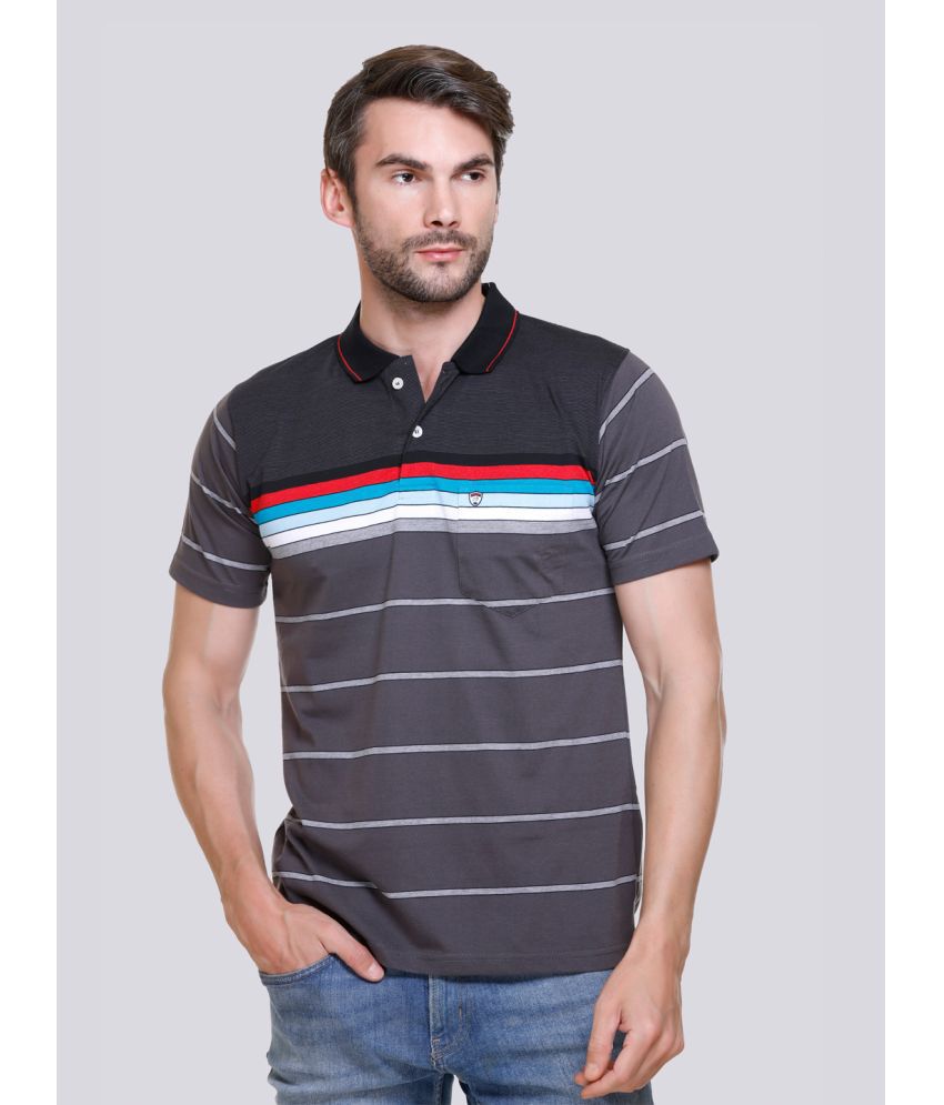     			Otaya Plus Cotton Blend Regular Fit Striped Half Sleeves Men's Polo T Shirt - Black ( Pack of 1 )
