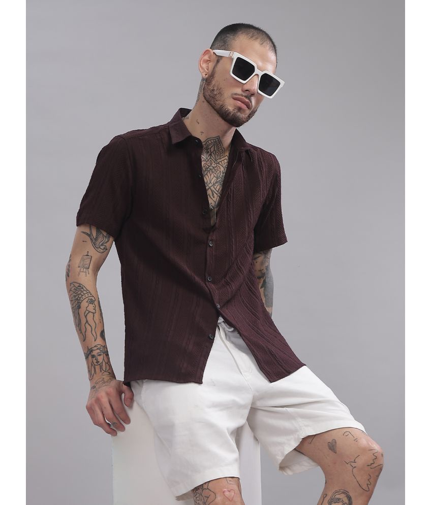     			Paul Street Polyester Slim Fit Self Design Half Sleeves Men's Casual Shirt - Brown ( Pack of 1 )