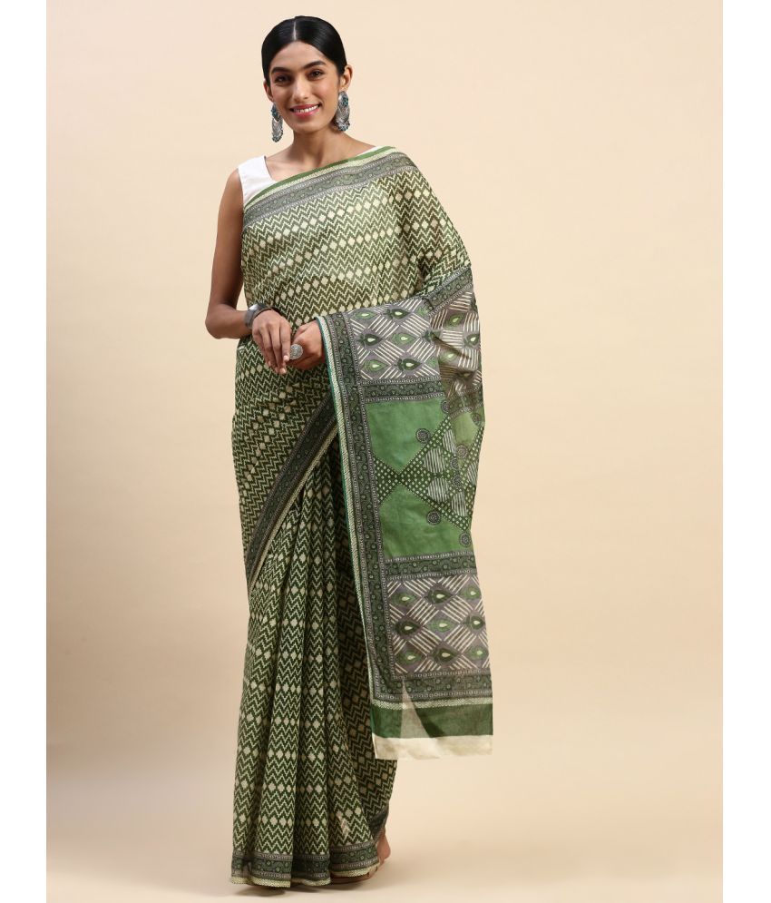     			SHANVIKA Cotton Printed Saree Without Blouse Piece - Green ( Pack of 1 )