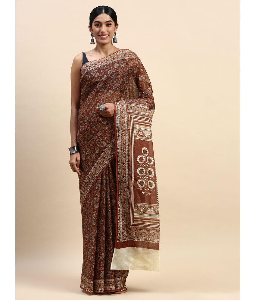     			SHANVIKA Cotton Printed Saree Without Blouse Piece - Rust ( Pack of 1 )