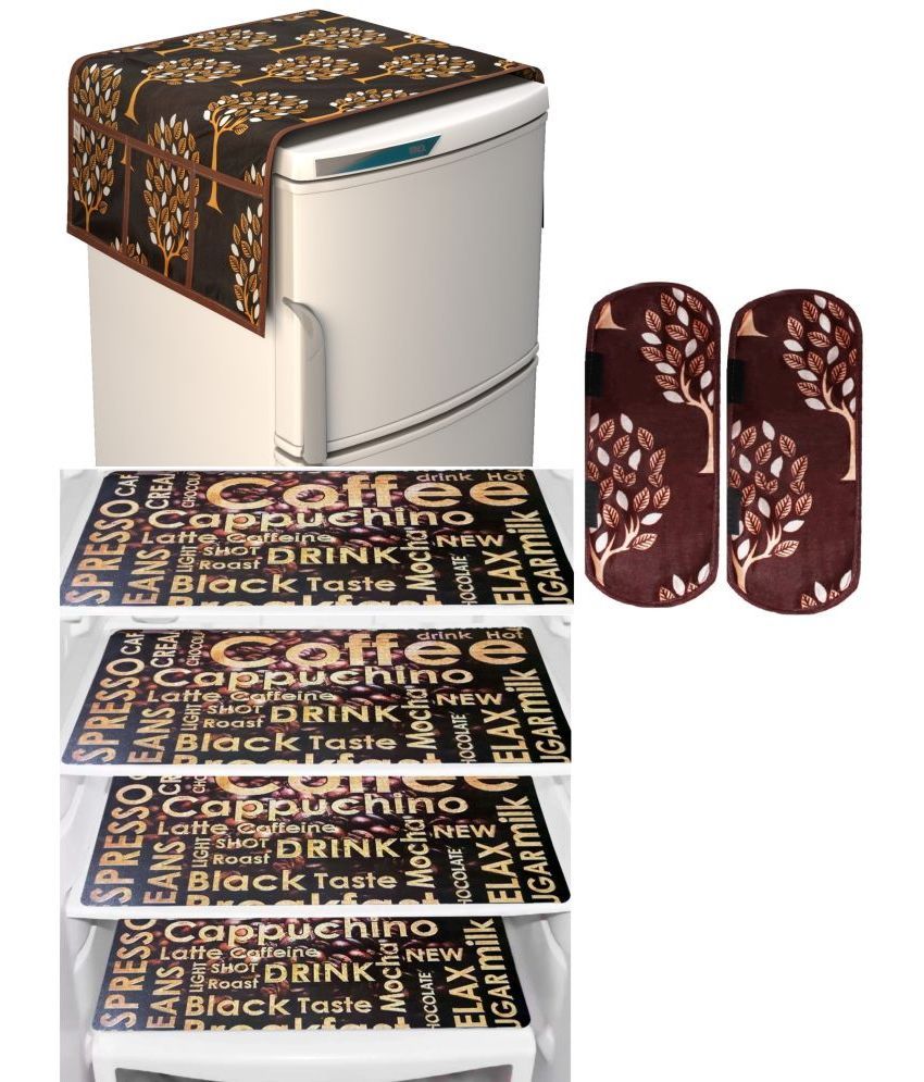     			Shaphio Polyester Nature Fridge Mat & Cover ( 99 58 ) Pack of 7 - Brown