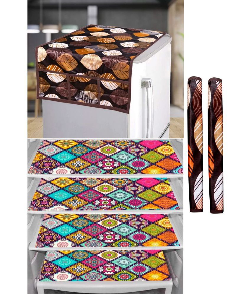     			Shaphio Polyester Nature Fridge Mat & Cover ( 99 58 ) Pack of 7 - Brown