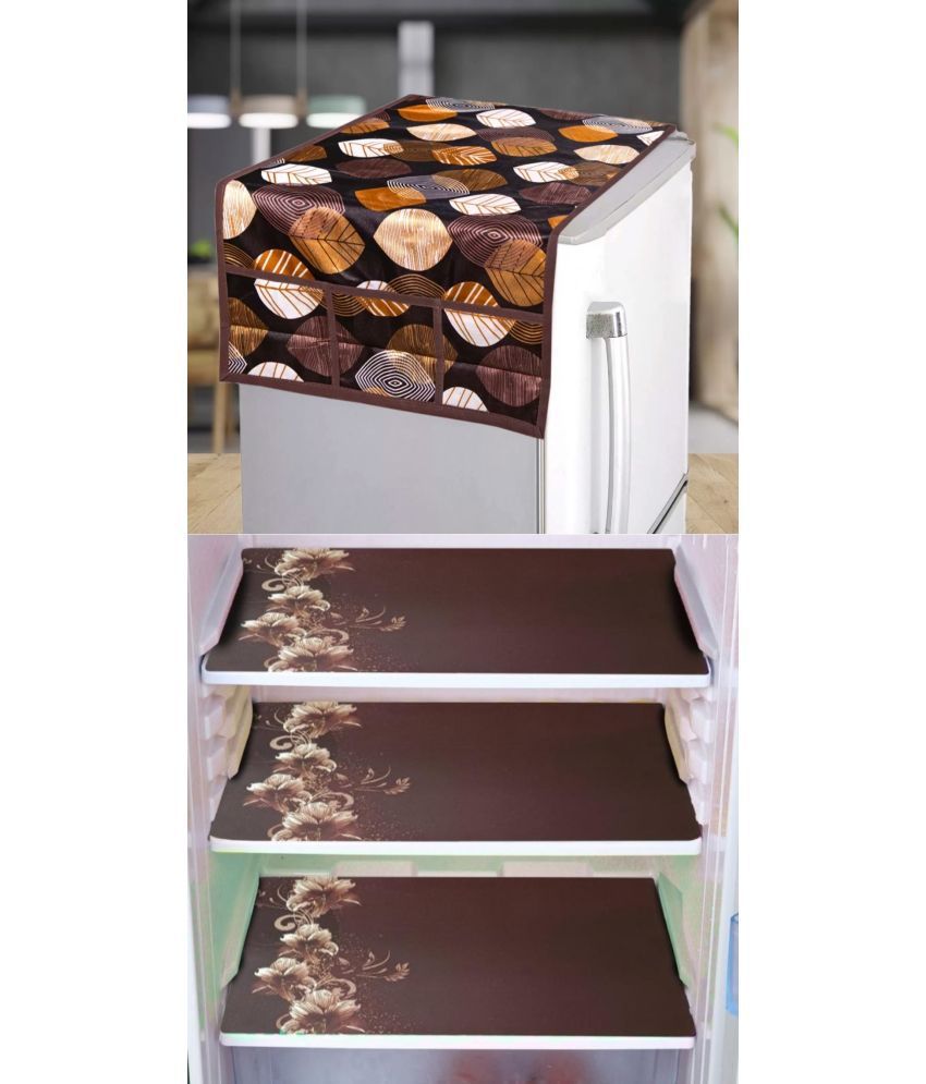     			Shaphio Polyester Nature Fridge Mat & Cover ( 99 58 ) Pack of 4 - Brown