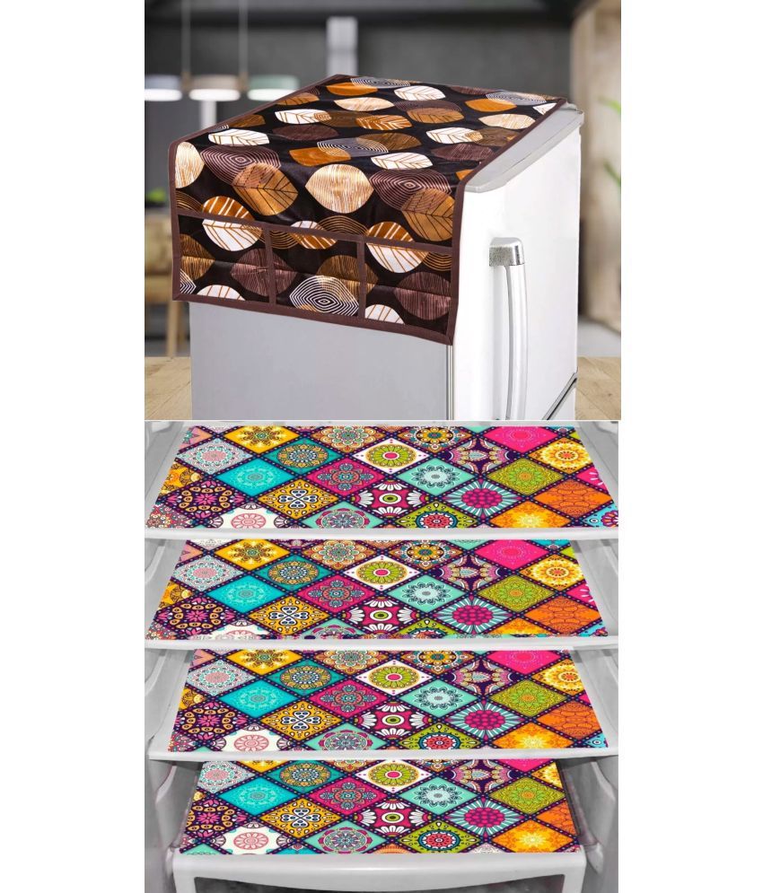     			Shaphio Polyester Nature Fridge Mat & Cover ( 99 58 ) Pack of 5 - Brown