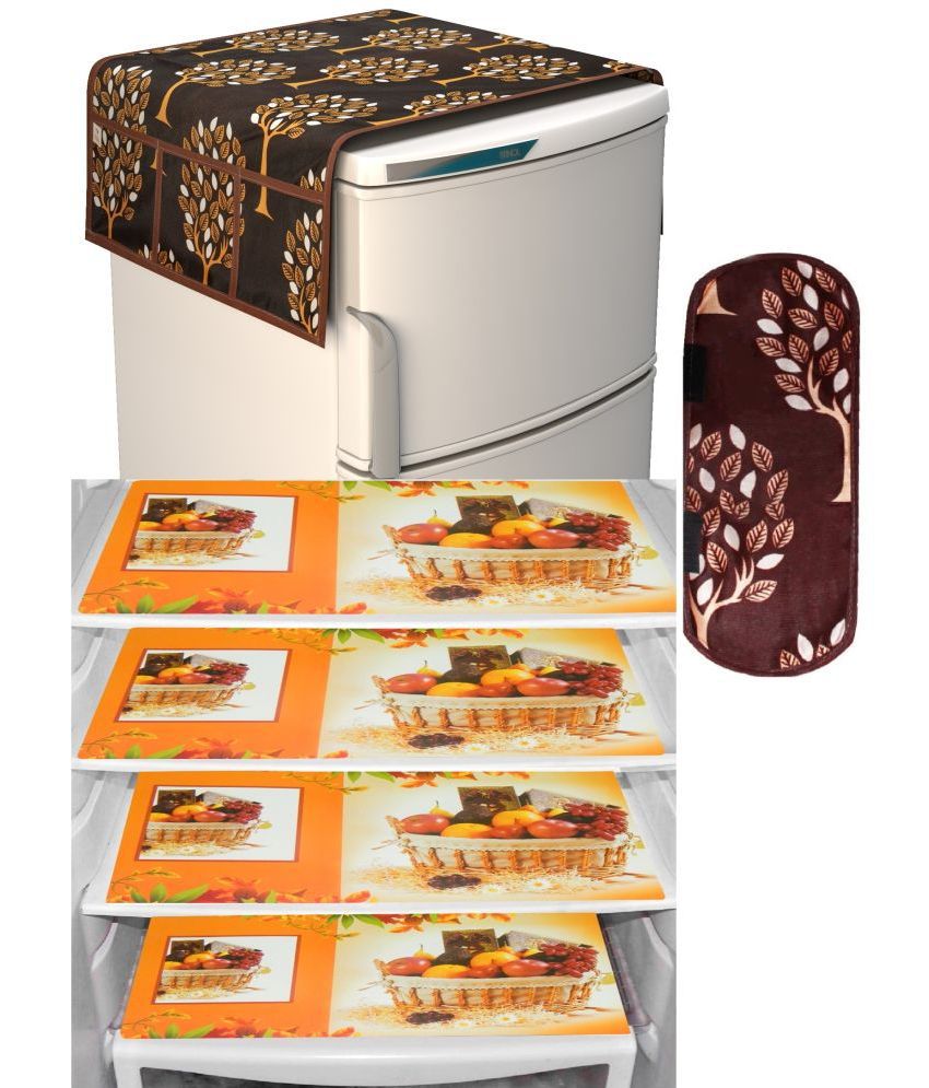     			Shaphio Polyester Nature Fridge Mat & Cover ( 99 58 ) Pack of 6 - Brown