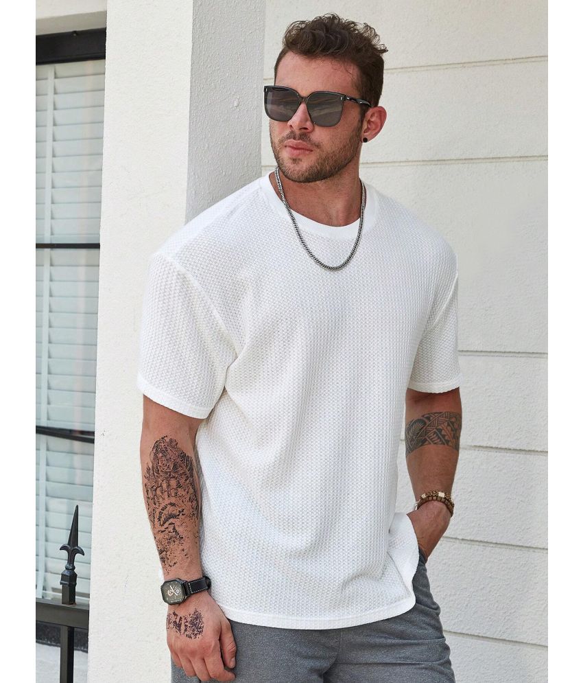     			fashion and youth Cotton Blend Oversized Fit Self Design Half Sleeves Men's T-Shirt - White ( Pack of 1 )