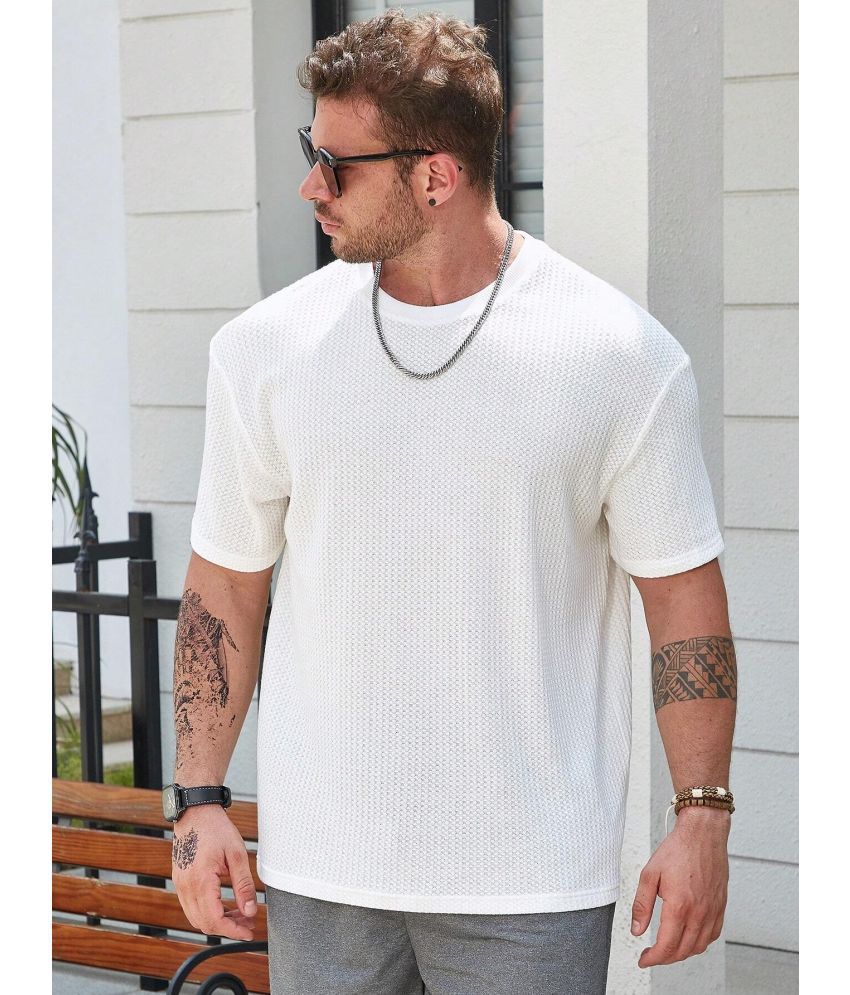     			fashion and youth Cotton Blend Oversized Fit Self Design Half Sleeves Men's T-Shirt - White ( Pack of 1 )