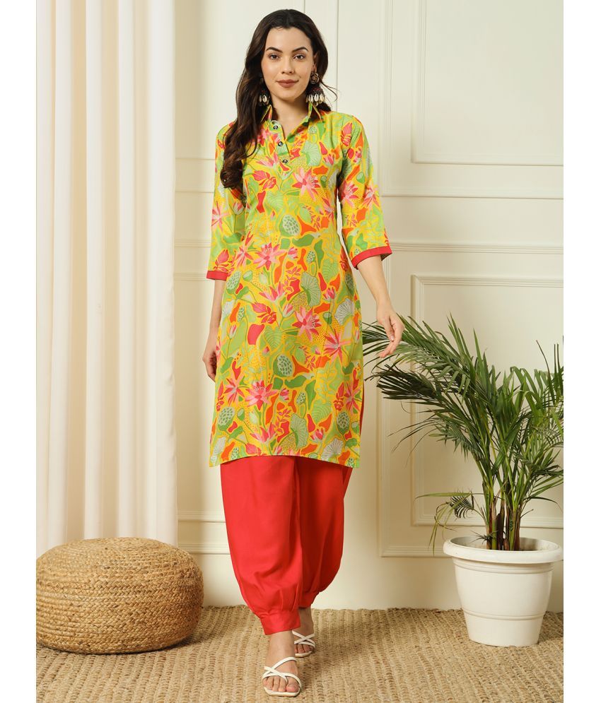     			gufrina Polyester Printed Kurti With Pants Women's Stitched Salwar Suit - Multicolor ( Pack of 1 )