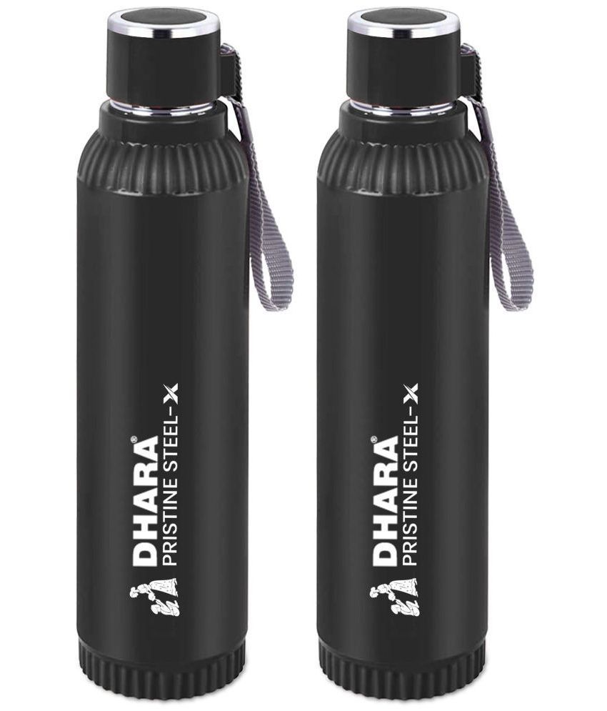     			Dhara Stainless Steel Black Stainless Steel Water Bottle 700 mL ( Set of 2 )