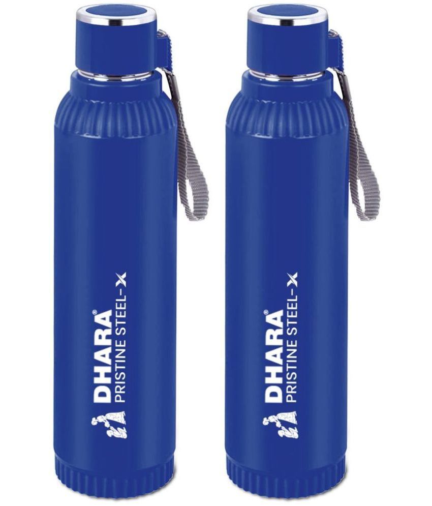     			Dhara Stainless Steel Dark Blue Stainless Steel Water Bottle 700 mL ( Set of 2 )