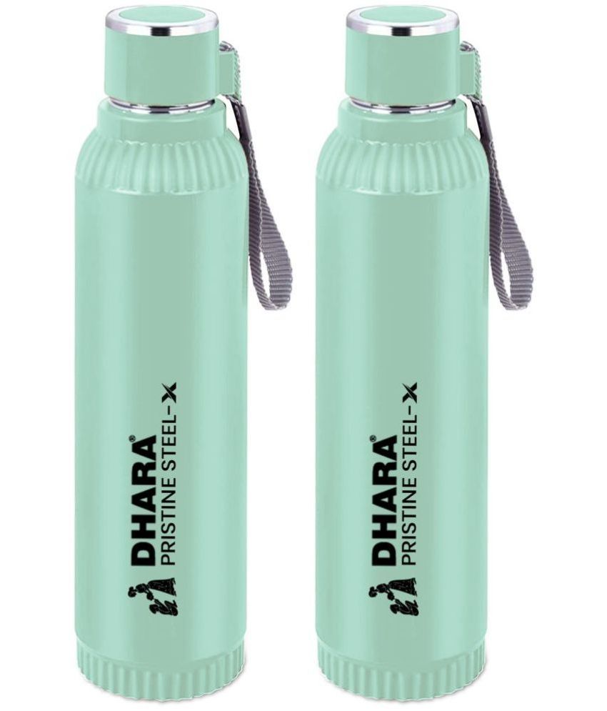     			Dhara Stainless Steel Green Stainless Steel Water Bottle 700 mL ( Set of 2 )