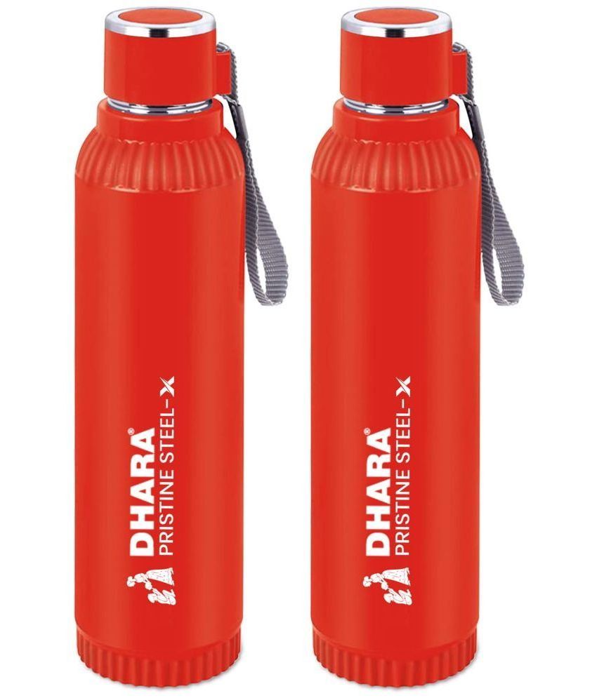     			Dhara Stainless Steel Red Stainless Steel Water Bottle 700 mL ( Set of 2 )