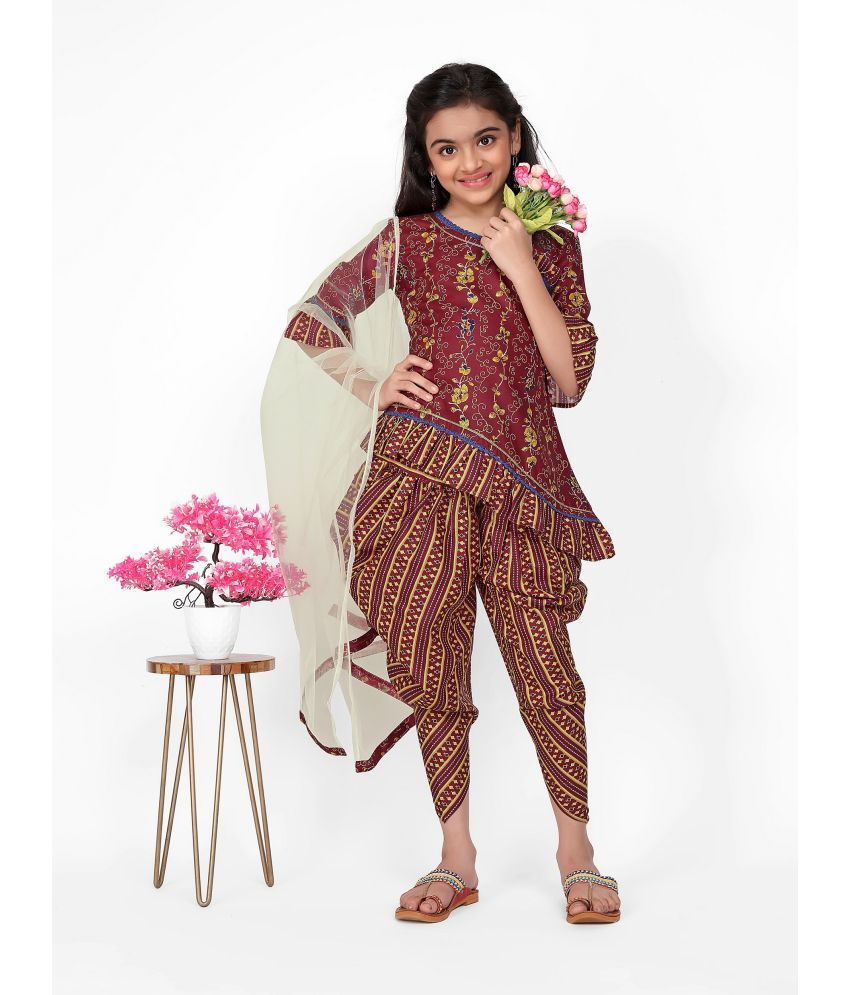     			Dutt Creation Pack of 1 Girls Cotton Blend Tunic With Dhoti ( Brown )