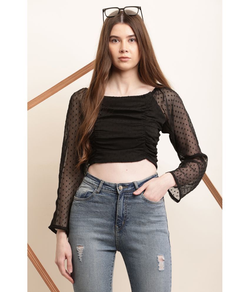     			HIGHLIGHT FASHION EXPORT Black Crepe Women's Crop Top ( Pack of 1 )