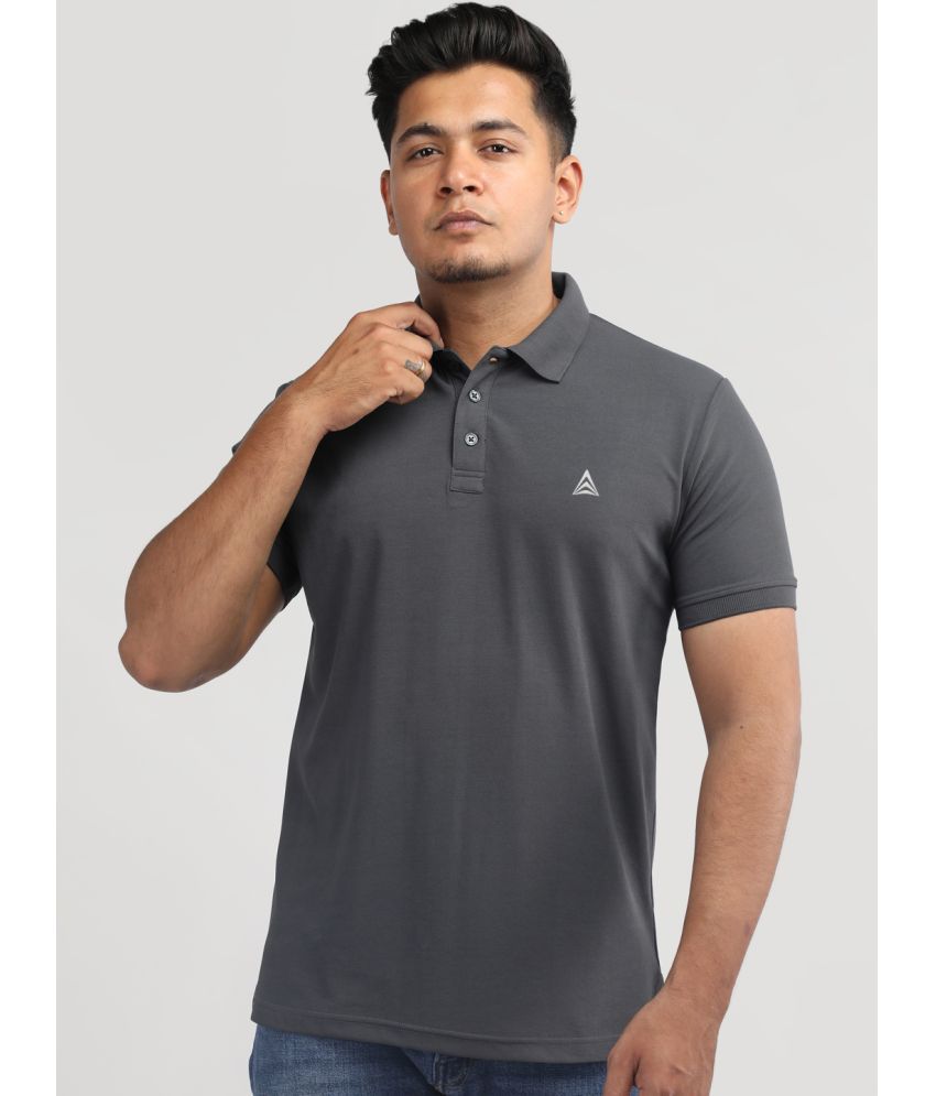     			PROPERSEVEN Polyester Regular Fit Solid Half Sleeves Men's Polo T Shirt - Charcoal ( Pack of 1 )