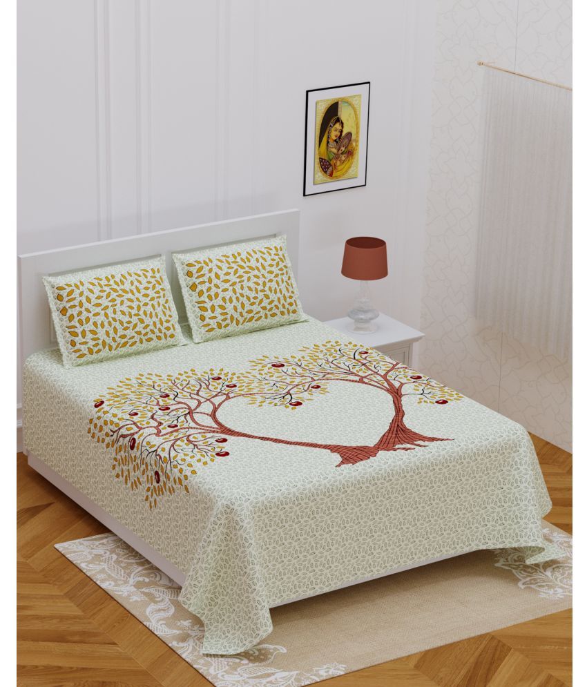     			Poorak Cotton Abstract Printed 1 Double Bedsheet with 2 Pillow Covers - Yellow