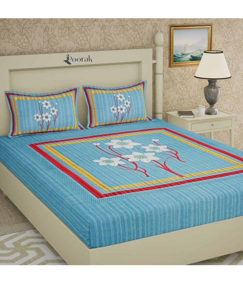     			Poorak Cotton Abstract Printed 1 Double Bedsheet with 2 Pillow Covers - Blue