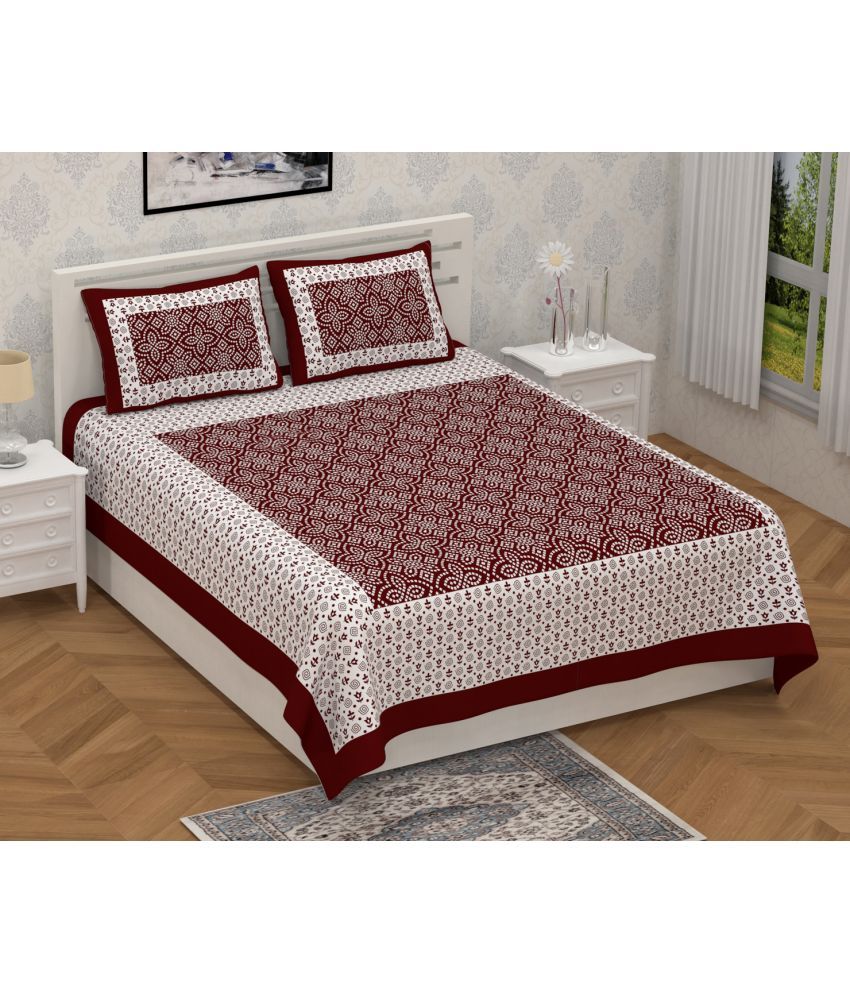     			Poorak Cotton Abstract Printed 1 Double Bedsheet with 2 Pillow Covers - Maroon