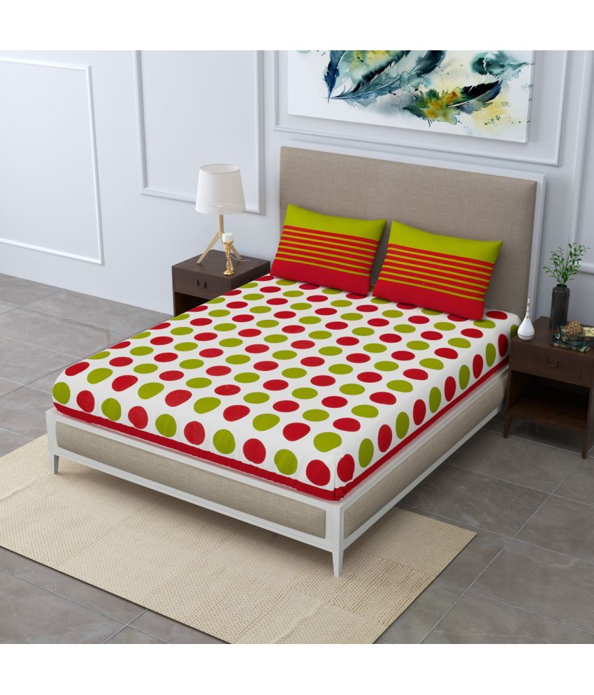     			Poorak Cotton Abstract Printed 1 Double Bedsheet with 2 Pillow Covers - Red