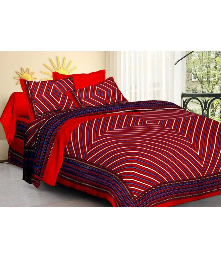     			Poorak Cotton Abstract Printed 1 Double Bedsheet with 2 Pillow Covers - Maroon