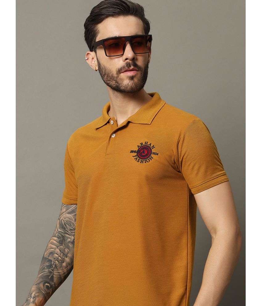     			R.ARHAN PREMIUM Pack of 1 Cotton Blend Regular Fit Solid Half Sleeves Men's Polo T Shirt ( Mustard )