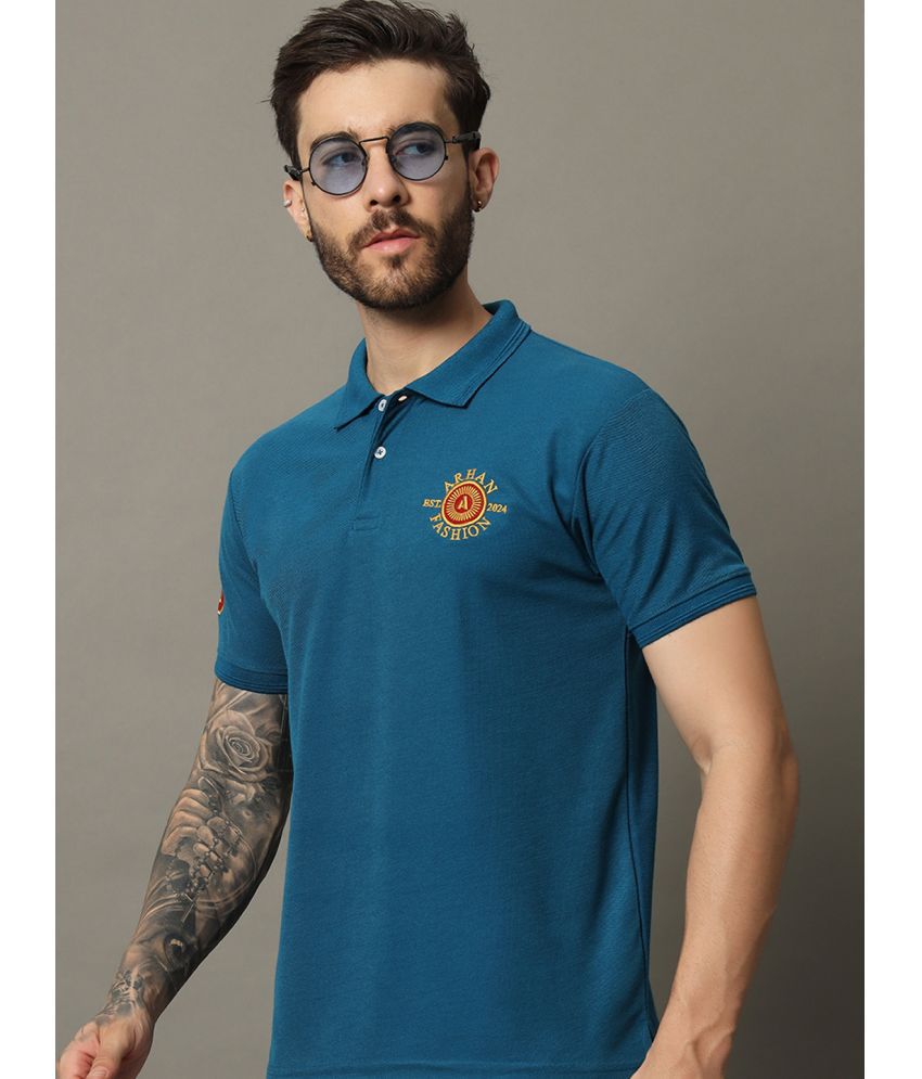     			R.ARHAN PREMIUM Cotton Blend Regular Fit Solid Half Sleeves Men's Polo T Shirt - Teal Blue ( Pack of 1 )