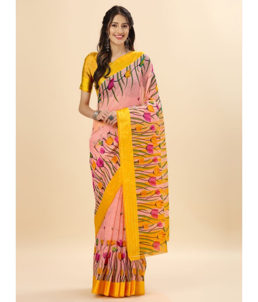     			Rekha Maniyar Cotton Printed Saree With Blouse Piece - Coral ( Pack of 1 )