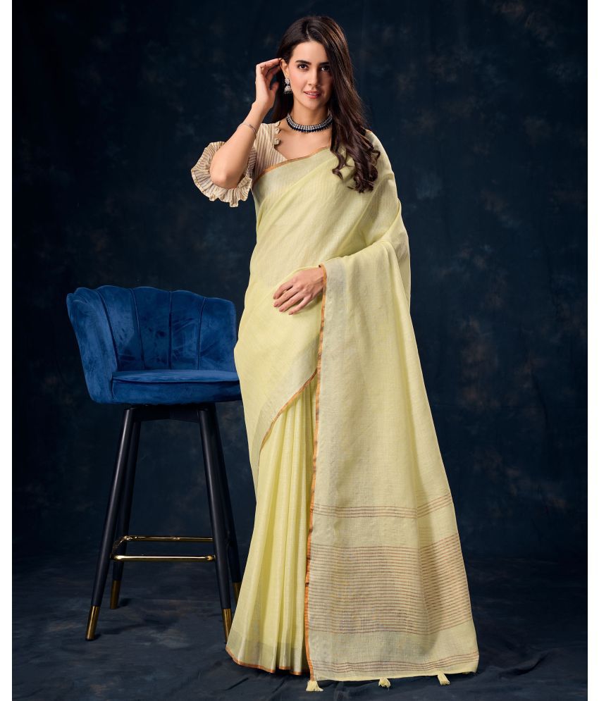     			Rekha Maniyar Linen Solid Saree With Blouse Piece - Yellow ( Pack of 1 )