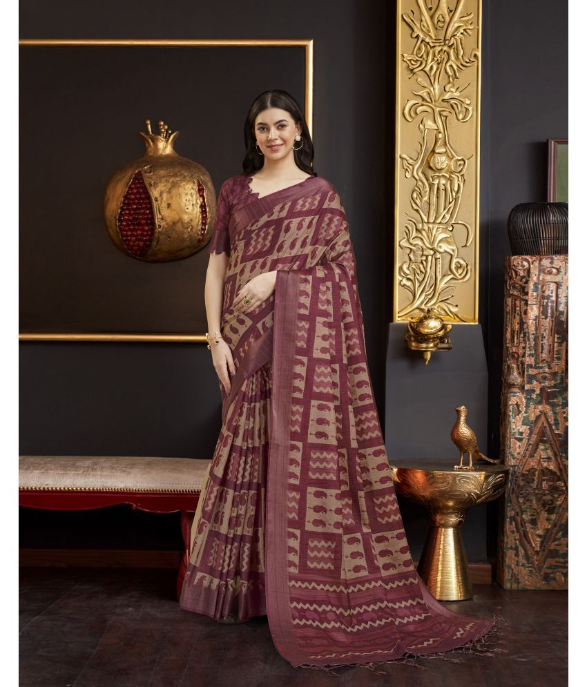     			Rekha Maniyar Silk Printed Saree With Blouse Piece - Maroon ( Pack of 1 )