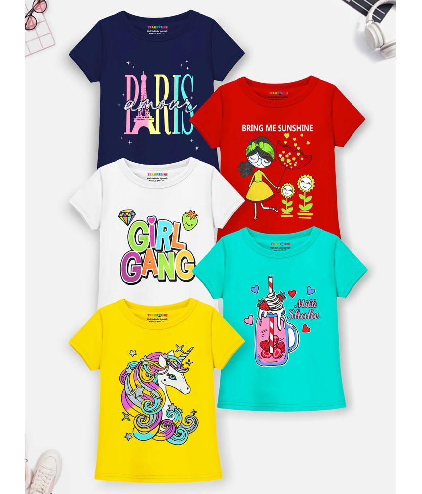     			Trampoline Multi Cotton Girls T-Shirt ( Pack of 5 )