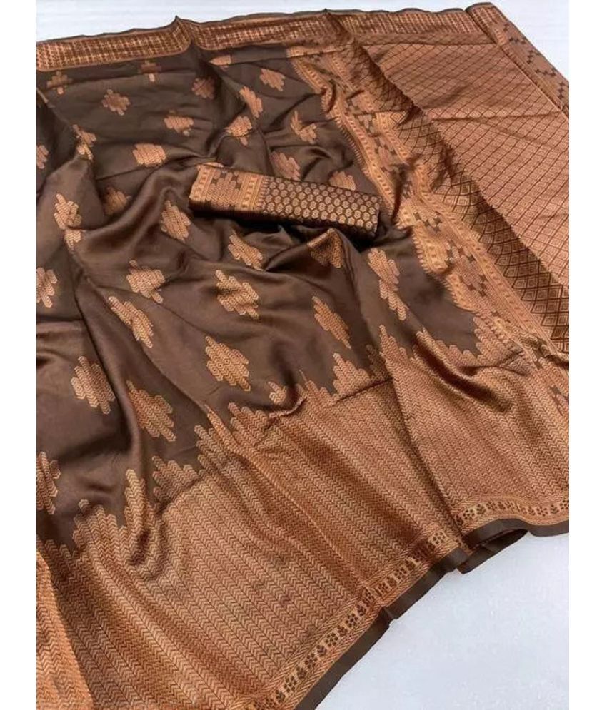     			Apnisha Cotton Silk Embellished Saree With Blouse Piece - Brown ( Pack of 1 )