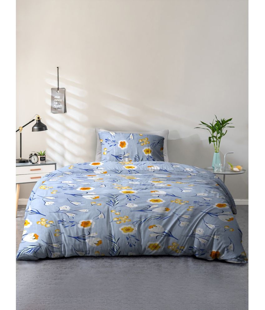     			Cortina Cotton Floral 1 Single Bedsheet with 1 Pillow Cover - Light Blue