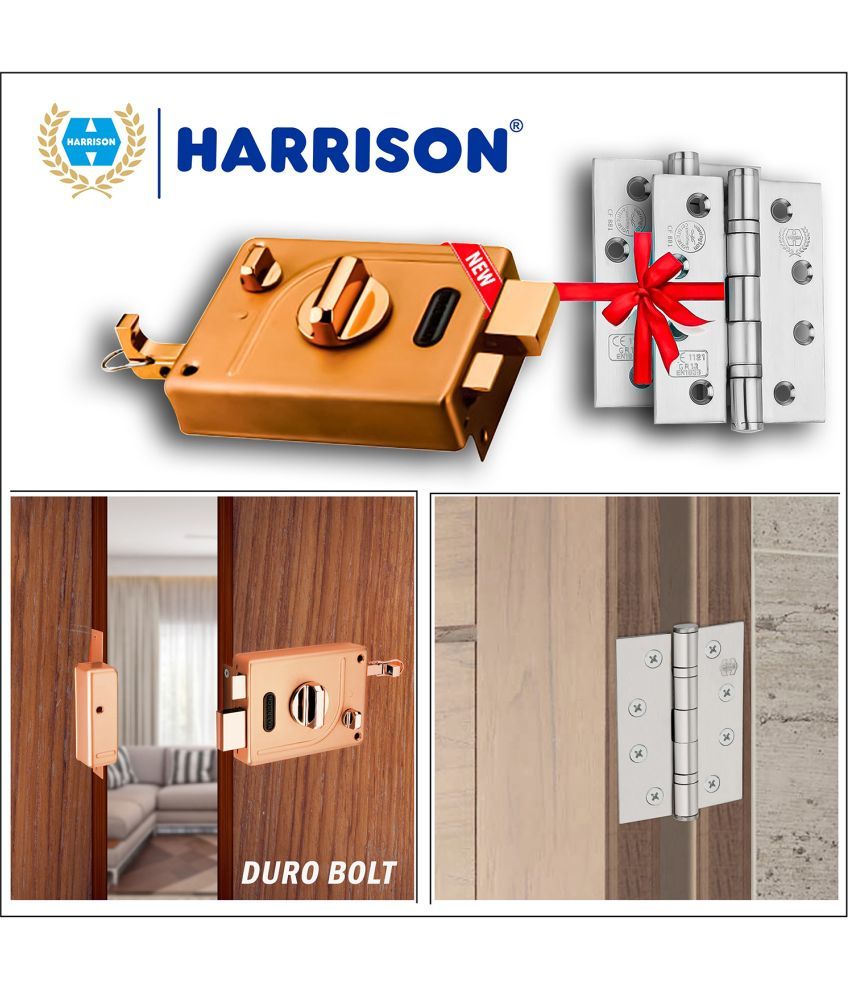     			Harrison Main Door Lock Buy 1 Get 2 Hinge Free/ 1 Duro Bolt 5531 Rose Gold Finish 5 Computerised Key with 2 Hinge 0971 SS Finish and Key Ring/Mild Steel Material/Door Lock, Rim Lock, Dead Bolt Lock