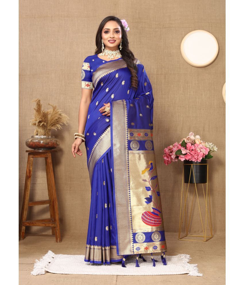     			OFLINE SELCTION Silk Blend Woven Saree With Blouse Piece - Blue ( Pack of 1 )