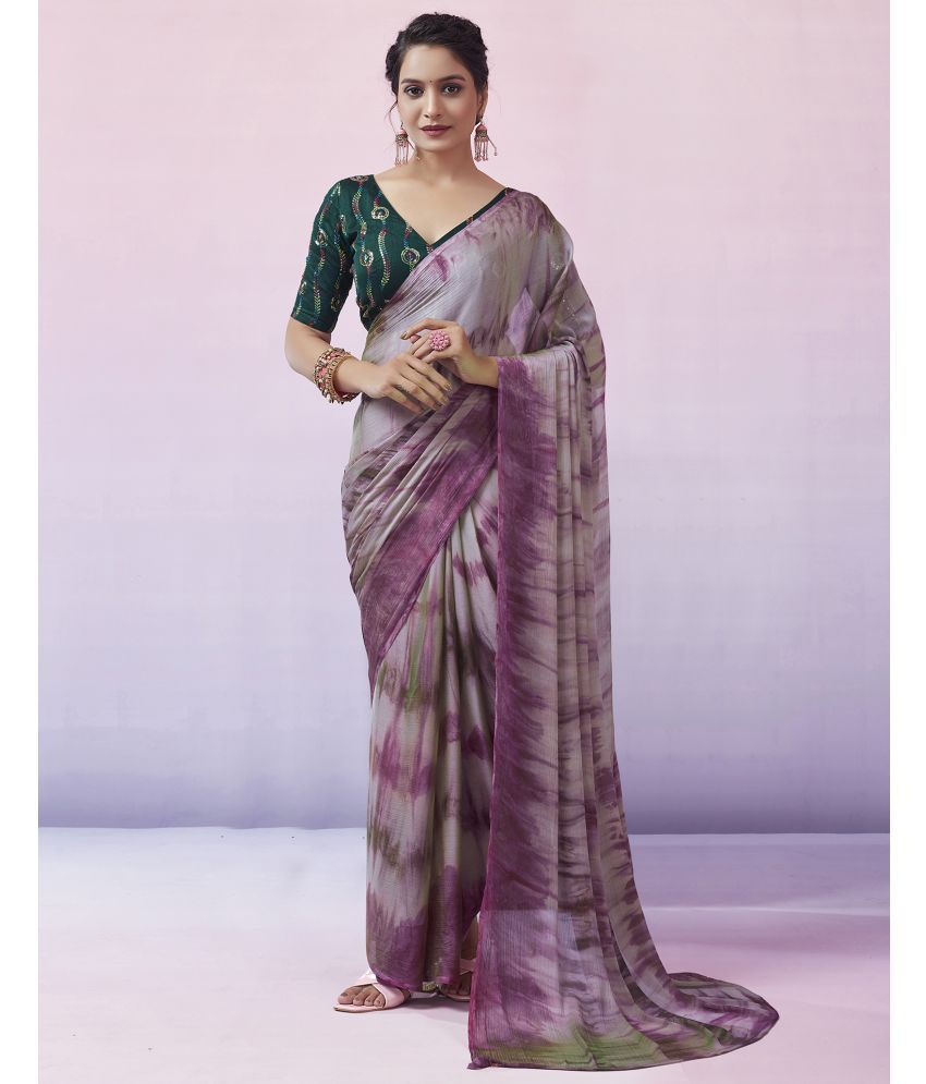     			Satrani Chiffon Printed Saree With Blouse Piece - Wine ( Pack of 1 )