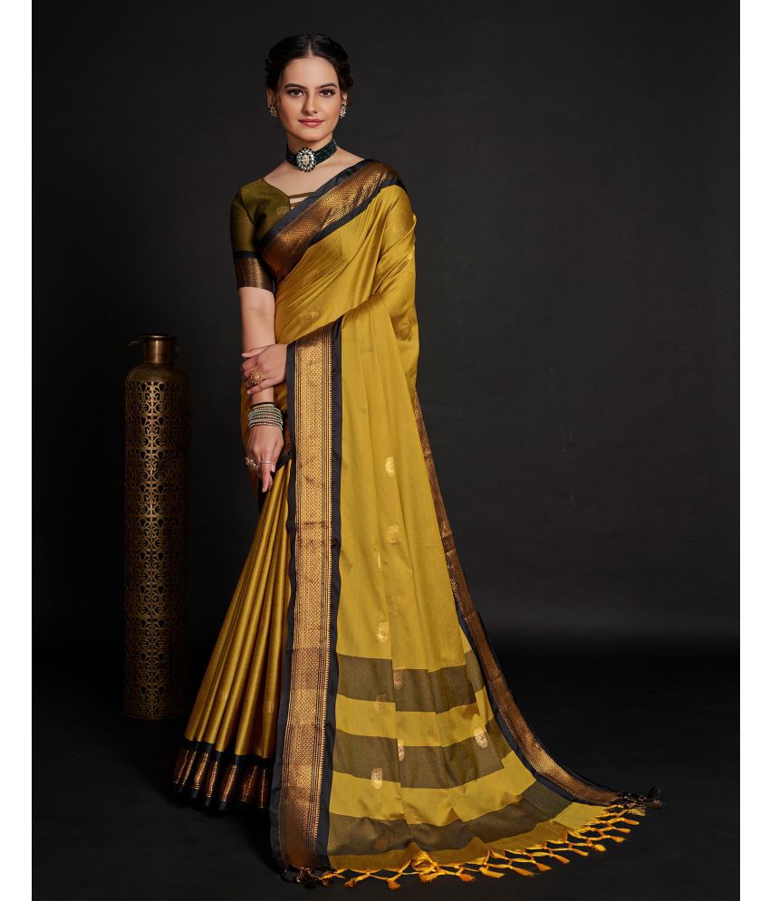     			Satrani Cotton Silk Woven Saree With Blouse Piece - Mustard ( Pack of 1 )