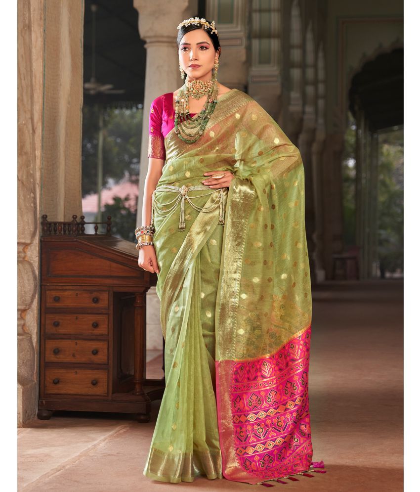     			Satrani Cotton Silk Woven Saree With Blouse Piece - Light Green ( Pack of 1 )