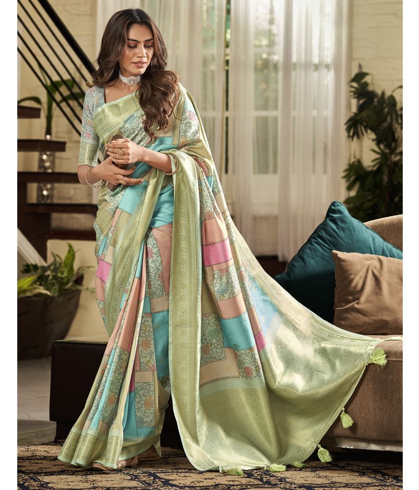     			Satrani Silk Printed Saree With Blouse Piece - Mint Green ( Pack of 1 )