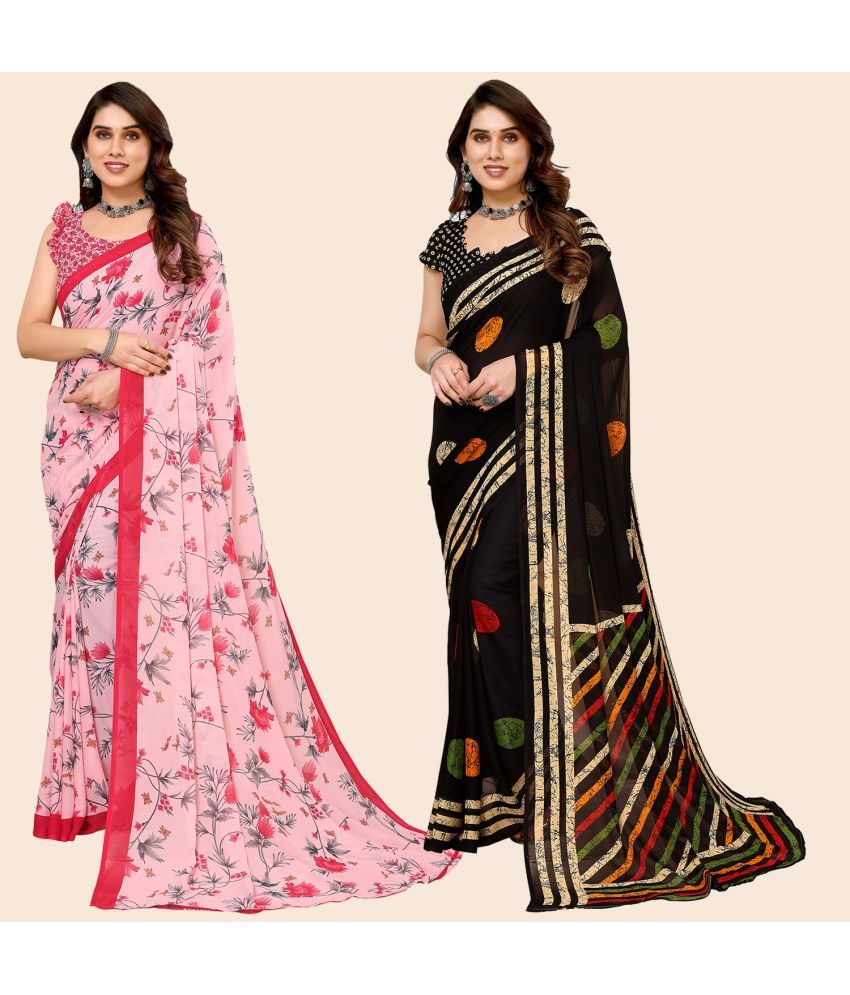     			ANAND SAREES Georgette Printed Saree With Blouse Piece - Multicolour ( Pack of 2 )