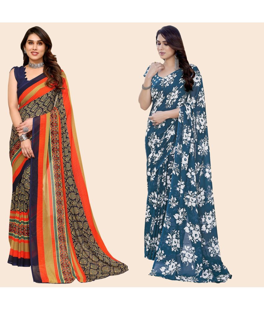     			ANAND SAREES Georgette Printed Saree With Blouse Piece - Multicolour ( Pack of 2 )