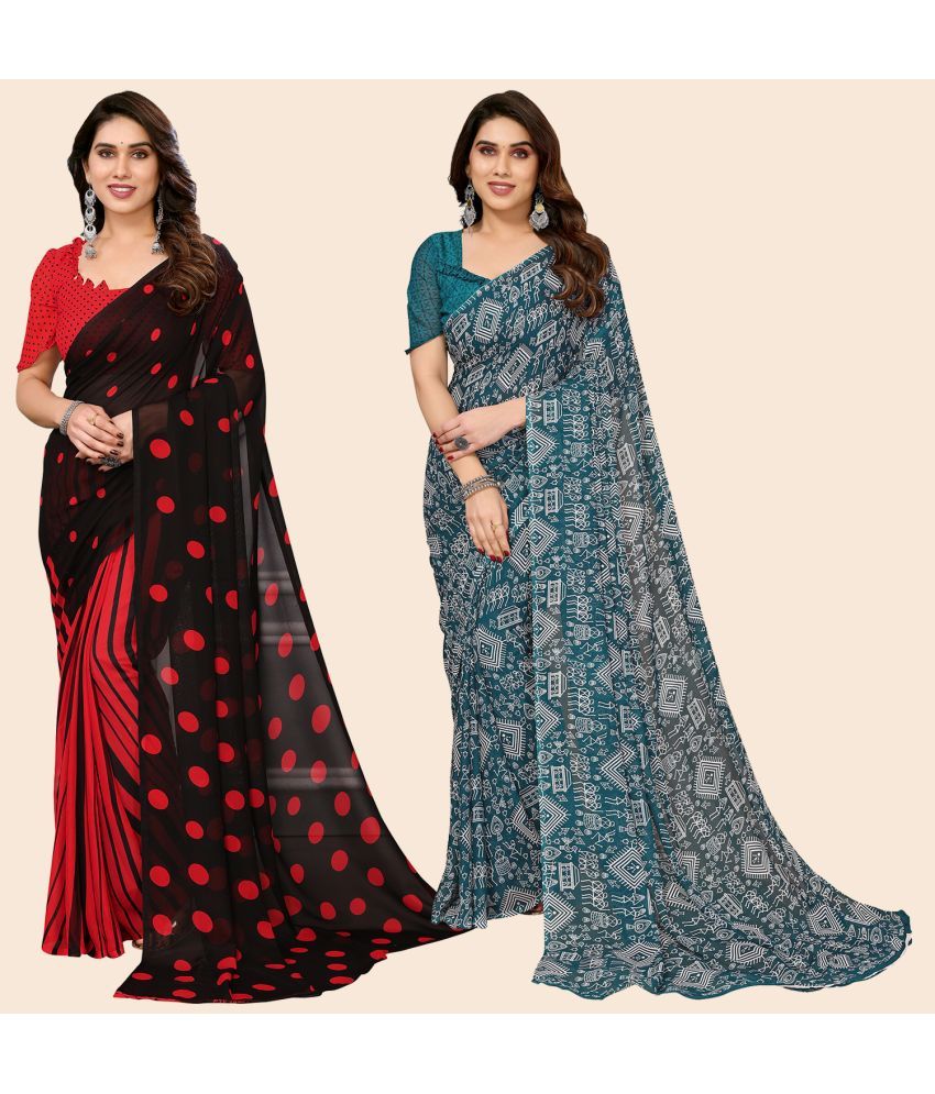     			ANAND SAREES Georgette Printed Saree With Blouse Piece - Multicolour ( Pack of 2 )