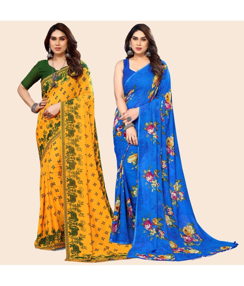     			ANAND SAREES Georgette Printed Saree With Blouse Piece - Multicolour ( Pack of 2 )