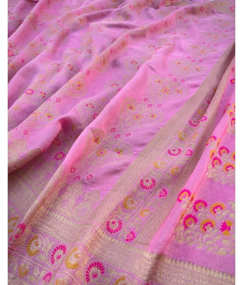     			Apnisha Banarasi Silk Embellished Saree With Blouse Piece - Pink ( Pack of 1 )