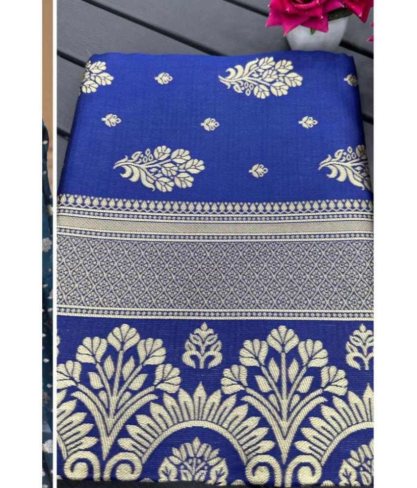     			Apnisha Banarasi Silk Embellished Saree With Blouse Piece - Blue ( Pack of 1 )