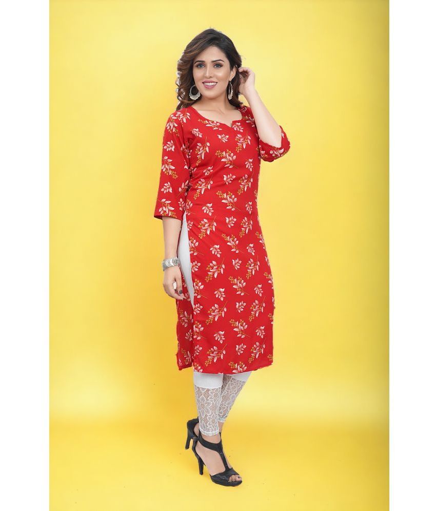     			Colorscube Crepe Printed Straight Women's Kurti - Red ( Pack of 1 )